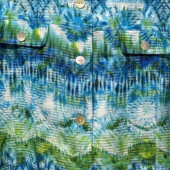 Alfred Dunner Womens Size 16 Multicolor Button-Up Jacket Blue & Green Pattern - Picture 2 of 7